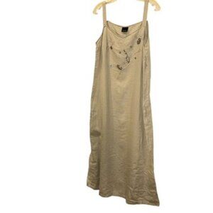 Luisa Viola pale gray linen embellished sequin trim sleeveless dress M ITALY